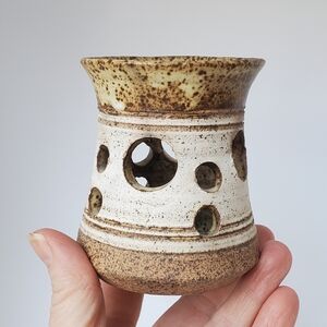 Signed Studio Pottery Tea Light Candle Holder Lantern Vintage Stoneware EUC